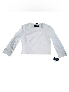 Magaschoni White Lace Cropped Moto Jacket